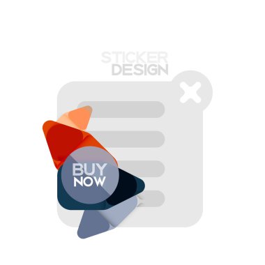 Düz tasarım üçgen ok şekli geometrik etiket simgesi, kağıt tarzı tasarım ile satın iş veya web sunumu, app veya arayüzü düğmeleri, internet web sitesi için örnek metin depolamak şimdi afiş