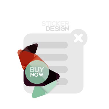 Düz tasarım üçgen ok şekli geometrik etiket simgesi, kağıt tarzı tasarım ile satın iş veya web sunumu, app veya arayüzü düğmeleri, internet web sitesi için örnek metin depolamak şimdi afiş