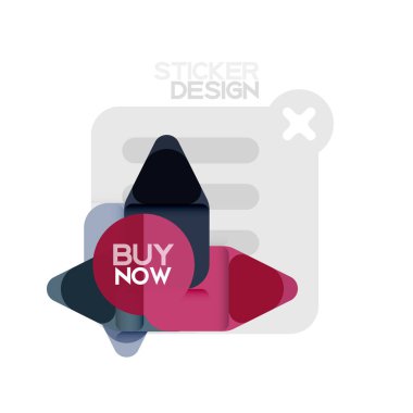 Düz tasarım üçgen ok şekli geometrik etiket simgesi, kağıt tarzı tasarım ile satın iş veya web sunumu, app veya arayüzü düğmeleri, internet web sitesi için örnek metin depolamak şimdi afiş