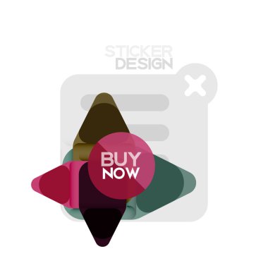 Düz tasarım üçgen ok şekli geometrik etiket simgesi, kağıt tarzı tasarım ile satın iş veya web sunumu, app veya arayüzü düğmeleri, internet web sitesi için örnek metin depolamak şimdi afiş