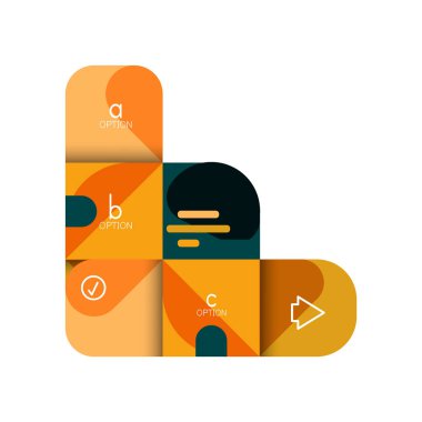 Infographics seçeneği ve adım adım içinde yuvarlak kareler, grafik, grafik, diyagram seçenekleri, parçalar, süreçleri ile unsuru