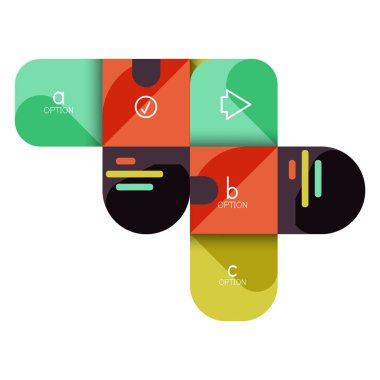 Infographics seçeneği ve adım adım içinde yuvarlak kareler, grafik, grafik, diyagram seçenekleri, parçalar, süreçleri ile unsuru