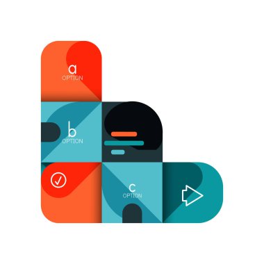 Infographics seçeneği ve adım adım içinde yuvarlak kareler, grafik, grafik, diyagram seçenekleri, parçalar, süreçleri ile unsuru