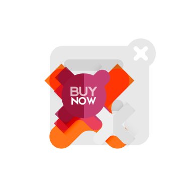 Düz tasarım çapraz şekil geometrik etiket simge, kağıt tarzı tasarım şimdi satın almak ile iş veya web sunum, app veya arayüzü düğmeleri için örnek metin