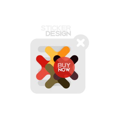 Düz tasarım çapraz şekil geometrik etiket simge, kağıt tarzı tasarım şimdi satın almak ile iş veya web sunum, app veya arayüzü düğmeleri için örnek metin