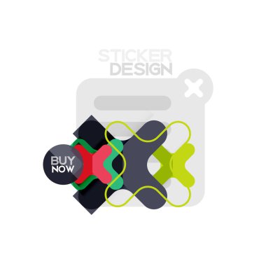 Düz tasarım çapraz şekil geometrik etiket simge, kağıt tarzı tasarım şimdi satın almak ile iş veya web sunum, app veya arayüzü düğmeleri için örnek metin