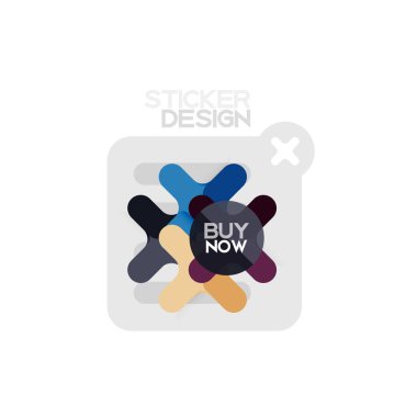 Düz tasarım çapraz şekil geometrik etiket simge, kağıt tarzı tasarım şimdi satın almak ile iş veya web sunum, app veya arayüzü düğmeleri için örnek metin