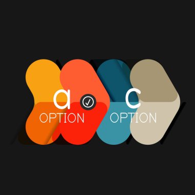 Düz tasarım geometrik infographics, ok şekli vektör etiket veya etiket, Fiyat etiketleri, promosyon rozet, simgesi tasarım, kağıt tarzı düzeni verileri grafik görselleştirme adım adım süreci için için teklif