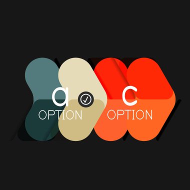 Düz tasarım geometrik infographics, ok şekli vektör etiket veya etiket, Fiyat etiketleri, promosyon rozet, simgesi tasarım, kağıt tarzı düzeni verileri grafik görselleştirme adım adım süreci için için teklif