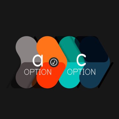 Düz tasarım geometrik infographics, ok şekli vektör etiket veya etiket, Fiyat etiketleri, promosyon rozet, simgesi tasarım, kağıt tarzı düzeni verileri grafik görselleştirme adım adım süreci için için teklif