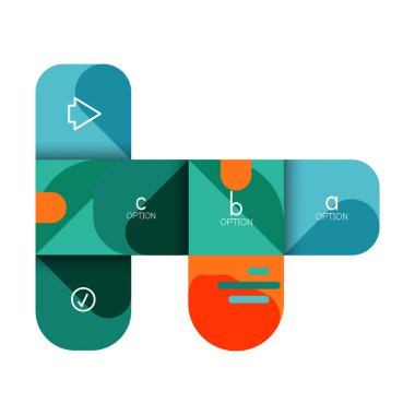 Infographics seçeneği ve adım adım içinde yuvarlak kareler, grafik, grafik, diyagram seçenekleri, parçalar, süreçleri ile unsuru