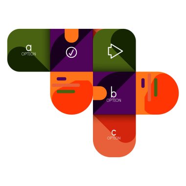 Infographics seçeneği ve adım adım içinde yuvarlak kareler, grafik, grafik, diyagram seçenekleri, parçalar, süreçleri ile unsuru