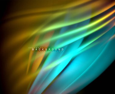 Neon parlayan dalga, sihirli enerji ve ışık arka plan. Vektör duvar kağıdı şablonu