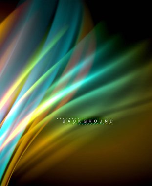 Neon parlayan dalga, sihirli enerji ve ışık arka plan. Vektör duvar kağıdı şablonu