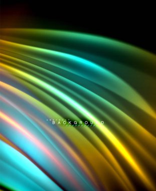 Neon parlayan dalga, sihirli enerji ve ışık arka plan. Vektör duvar kağıdı şablonu