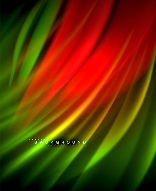 Neon parlayan dalga, sihirli enerji ve ışık arka plan. Vektör duvar kağıdı şablonu