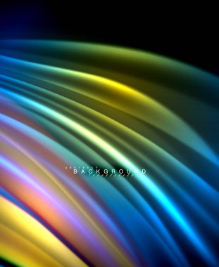 Neon parlayan dalga, sihirli enerji ve ışık arka plan. Vektör duvar kağıdı şablonu