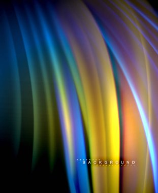 Neon parlayan dalga, sihirli enerji ve ışık arka plan. Vektör duvar kağıdı şablonu