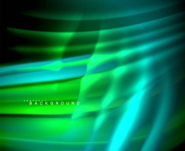 Neon parlayan dalga, sihirli enerji ve ışık arka plan. Vektör duvar kağıdı şablonu