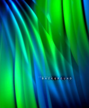 Neon parlayan dalga, sihirli enerji ve ışık arka plan. Vektör duvar kağıdı şablonu