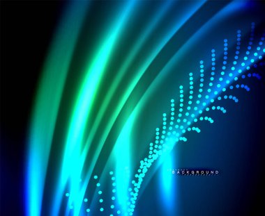 Neon parlayan techno hatları, yüksek teknoloji fütüristik arka plan şablonu kare şekilleri ile