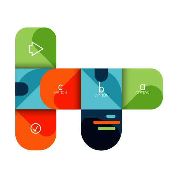 Infografías opción y paso a paso en cuadrados redondeados, elemento de gráfico, gráfico, diagrama con opciones, piezas, procesos — Vector de stock