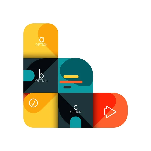 Infografías opción y paso a paso en cuadrados redondeados, elemento de gráfico, gráfico, diagrama con opciones, piezas, procesos — Archivo Imágenes Vectoriales