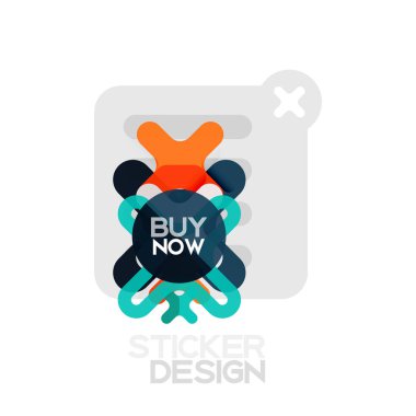 Düz tasarım çapraz şekil geometrik etiket simge, kağıt tarzı tasarım şimdi satın almak ile iş veya web sunum, app veya arayüzü düğmeleri için örnek metin