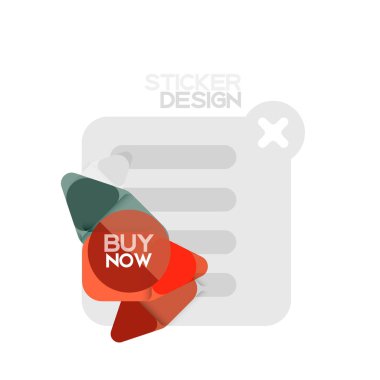 Düz tasarım üçgen ok şekli geometrik etiket simgesi, kağıt tarzı tasarım ile satın iş veya web sunumu, app veya arayüzü düğmeleri, internet web sitesi için örnek metin depolamak şimdi afiş