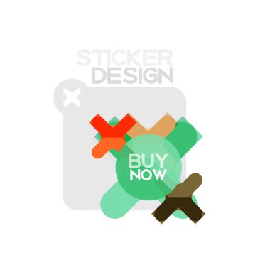 Düz tasarım çapraz şekil geometrik etiket simge, kağıt tarzı tasarım şimdi satın almak ile iş veya web sunum, app veya arayüzü düğmeleri için örnek metin