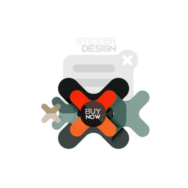Düz tasarım çapraz şekil geometrik etiket simge, kağıt tarzı tasarım şimdi satın almak ile iş veya web sunum, app veya arayüzü düğmeleri için örnek metin