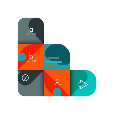 Infographics seçeneği ve adım adım içinde yuvarlak kareler, grafik, grafik, diyagram seçenekleri, parçalar, süreçleri ile unsuru