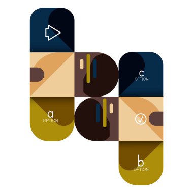 Infographics seçeneği ve adım adım içinde yuvarlak kareler, grafik, grafik, diyagram seçenekleri, parçalar, süreçleri ile unsuru