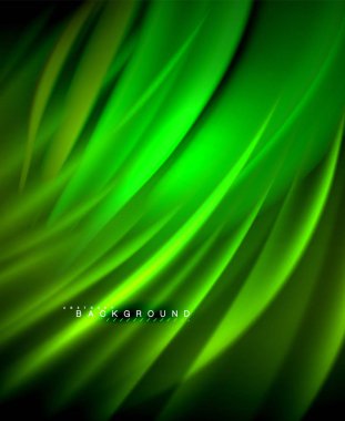 Neon parlayan dalga, sihirli enerji ve ışık arka plan. Vektör duvar kağıdı şablonu