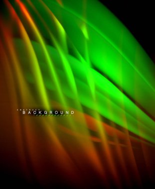 Neon parlayan dalga, sihirli enerji ve ışık arka plan. Vektör duvar kağıdı şablonu