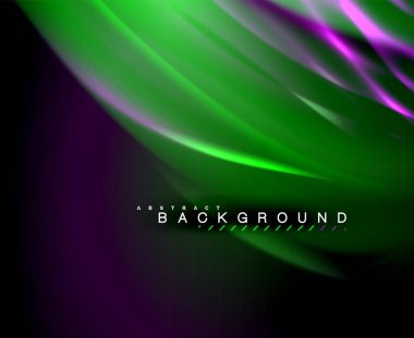 Neon parlayan dalga, sihirli enerji ve ışık arka plan. Vektör duvar kağıdı şablonu