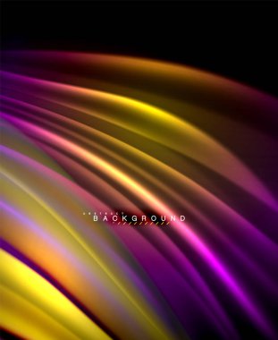 Neon parlayan dalga, sihirli enerji ve ışık arka plan. Vektör duvar kağıdı şablonu