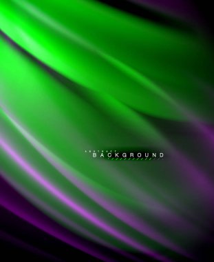 Neon parlayan dalga, sihirli enerji ve ışık arka plan. Vektör duvar kağıdı şablonu