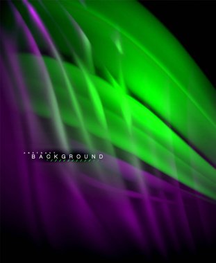 Neon parlayan dalga, sihirli enerji ve ışık arka plan. Vektör duvar kağıdı şablonu