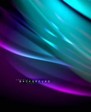 Neon parlayan dalga, sihirli enerji ve ışık arka plan. Vektör duvar kağıdı şablonu