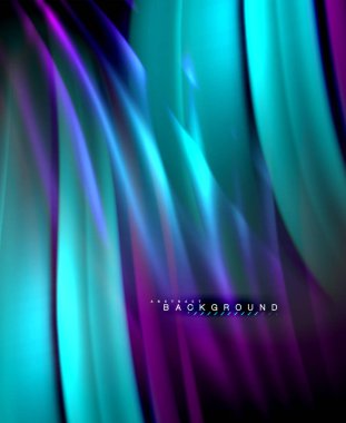 Neon parlayan dalga, sihirli enerji ve ışık arka plan. Vektör duvar kağıdı şablonu