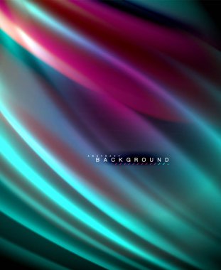 Neon parlayan dalga, sihirli enerji ve ışık arka plan. Vektör duvar kağıdı şablonu