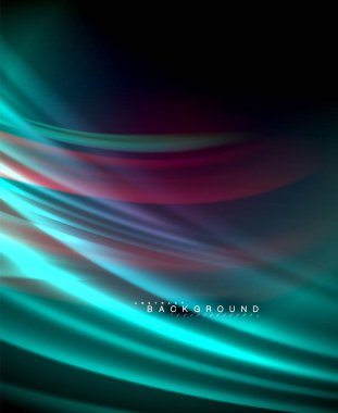 Neon parlayan dalga, sihirli enerji ve ışık arka plan. Vektör duvar kağıdı şablonu