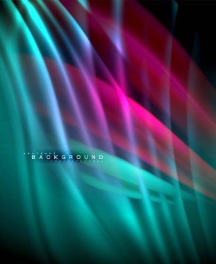 Neon parlayan dalga, sihirli enerji ve ışık arka plan. Vektör duvar kağıdı şablonu