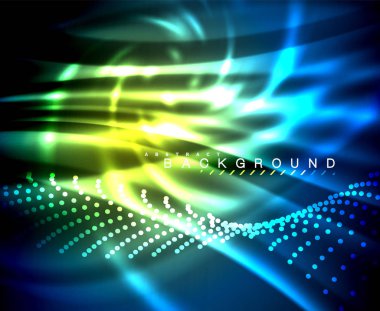 Neon parlayan techno hatları, yüksek teknoloji fütüristik arka plan şablonu kare şekilleri ile