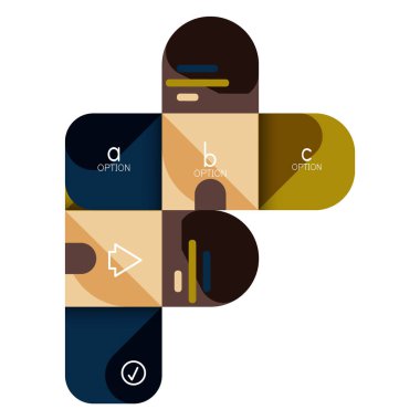 Infographics seçeneği ve adım adım içinde yuvarlak kareler, grafik, grafik, diyagram seçenekleri, parçalar, süreçleri ile unsuru. Sunuyu veya web bilgi ekranı için vektör iş şablonu