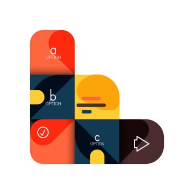 Infographics seçeneği ve adım adım içinde yuvarlak kareler, grafik, grafik, diyagram seçenekleri, parçalar, süreçleri ile unsuru