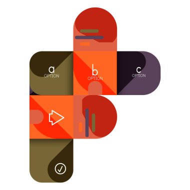 Infographics seçeneği ve adım adım içinde yuvarlak kareler, grafik, grafik, diyagram seçenekleri, parçalar, süreçleri ile unsuru