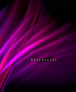 Neon parlayan dalga, sihirli enerji ve ışık arka plan. Vektör duvar kağıdı şablonu