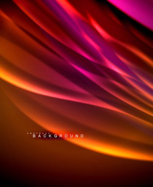 Neon parlayan dalga, sihirli enerji ve ışık arka plan. Vektör duvar kağıdı şablonu